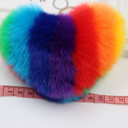 Peach Heart Rainbow Imitation Rabbit Fur Keychain