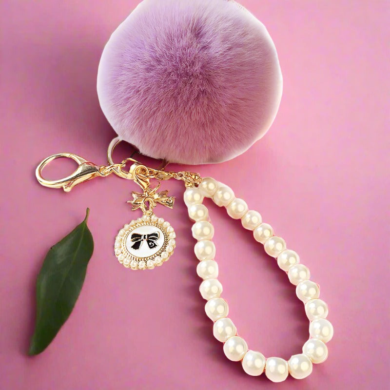 Pearl Chain Plush 8cm Fur Ball Keychain