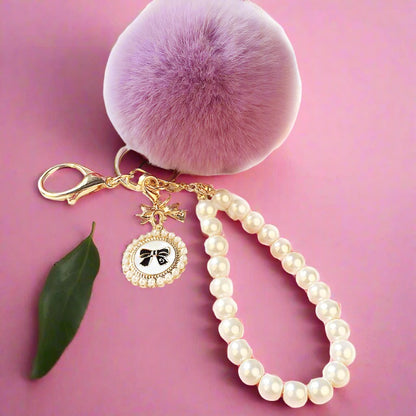 Pearl Chain Plush 8cm Fur Ball Keychain