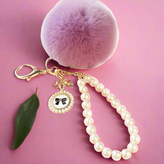 Pearl Chain Plush 8cm Fur Ball Keychain