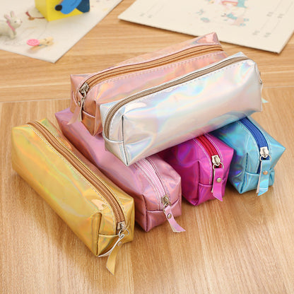 Laser Colorful Leather Pen Bags with Large Capacity Pencil Bags