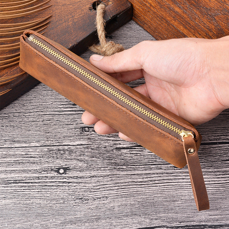 Vintage Genuine Leather Handmade Pencil Case