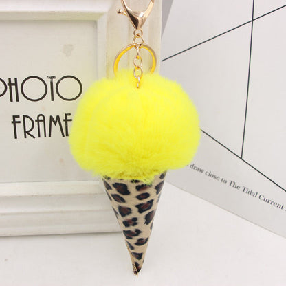 Leopard Print Ice Cream Fur Ball Alloy Keychain