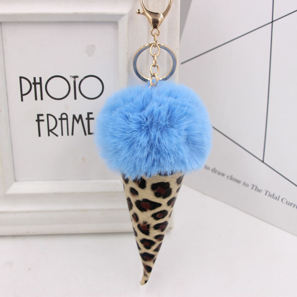 Leopard Print Ice Cream Fur Ball Alloy Keychain