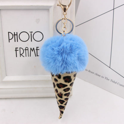 Leopard Print Ice Cream Fur Ball Alloy Keychain