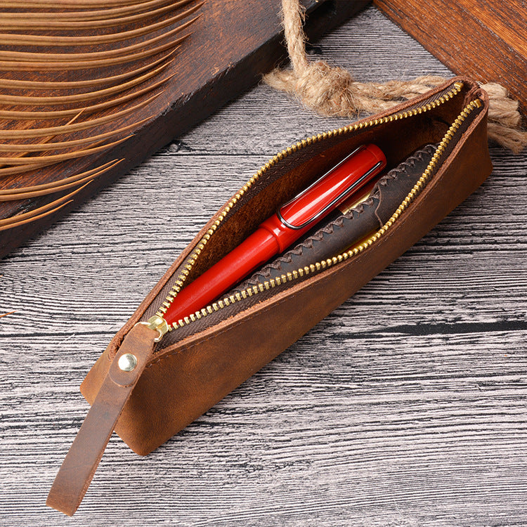 Vintage Genuine Leather Handmade Pencil Case