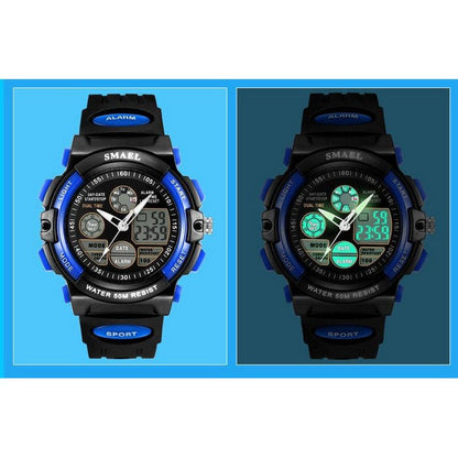 Boy's Dual Time Sport Waterproof Watch With Silicone Strap