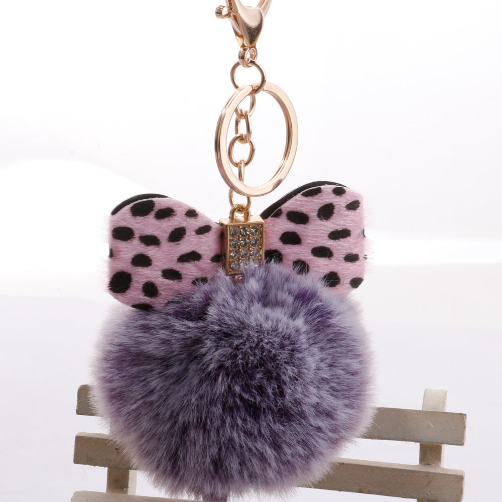 Plush Leopard Diamond Bow Keychain