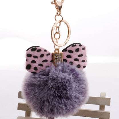 Plush Leopard Diamond Bow Keychain