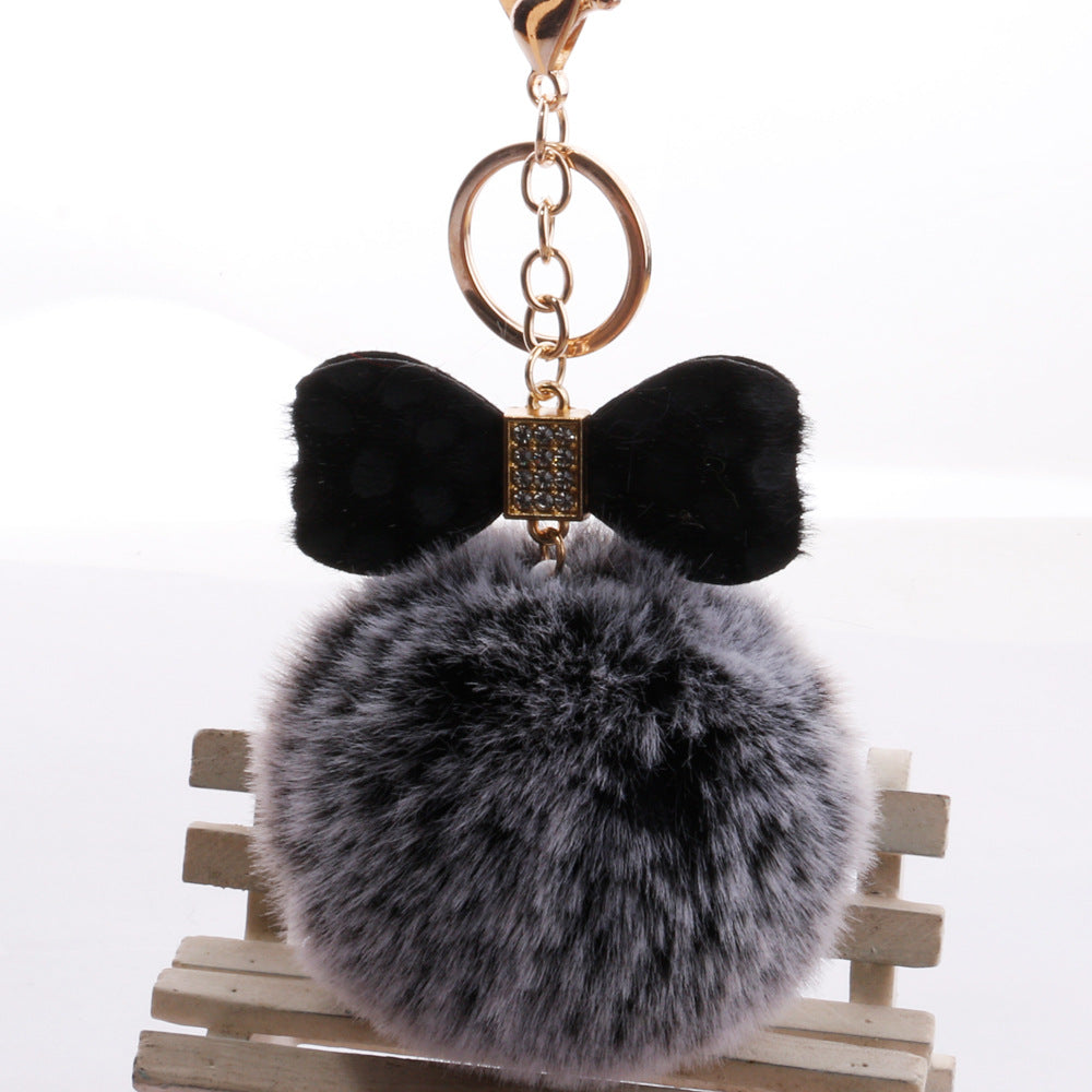 Plush Leopard Diamond Bow Keychain