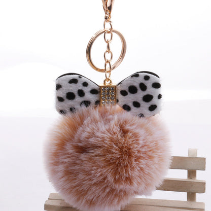 Plush Leopard Diamond Bow Keychain