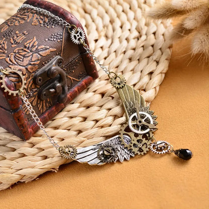 Halloween Steampunk Style Gear Wings Necklace