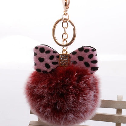 Plush Leopard Diamond Bow Keychain