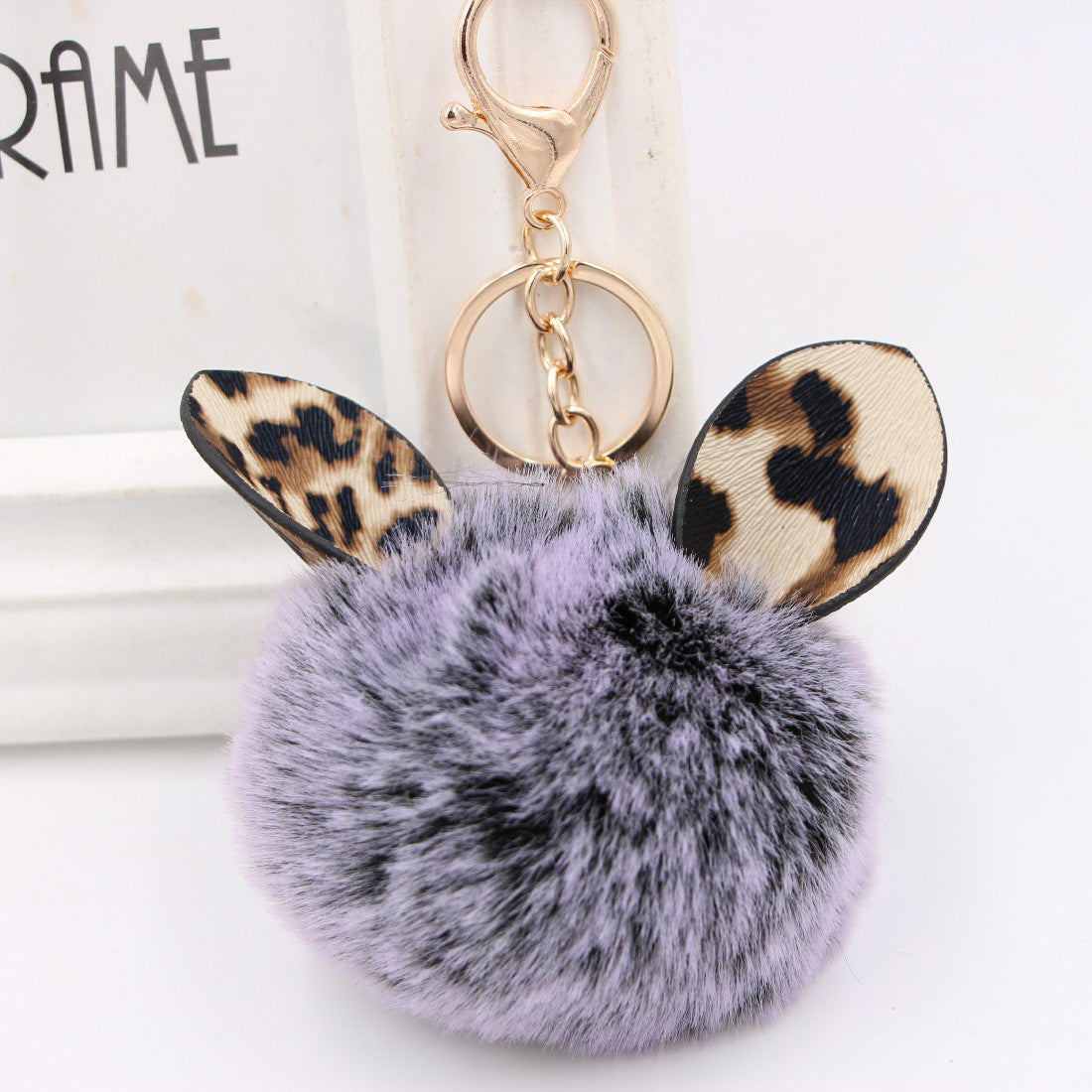 Leopard Print Ear Fur Ball Keychain Plush