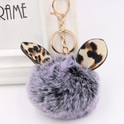 Leopard Print Ear Fur Ball Keychain Plush