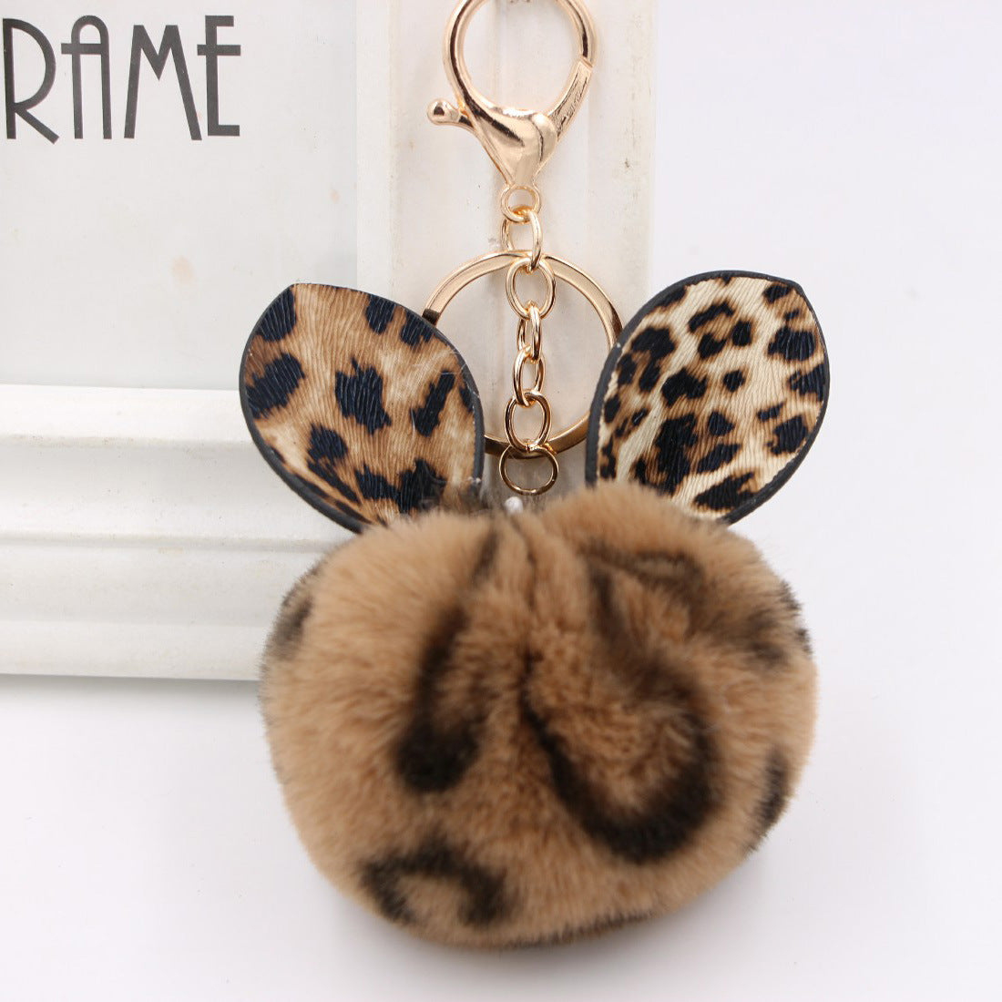 Leopard Print Ear Fur Ball Keychain Plush