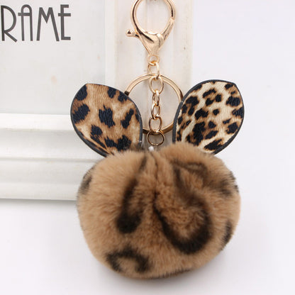 Leopard Print Ear Fur Ball Keychain Plush