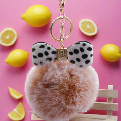 Plush Leopard Diamond Bow Keychain