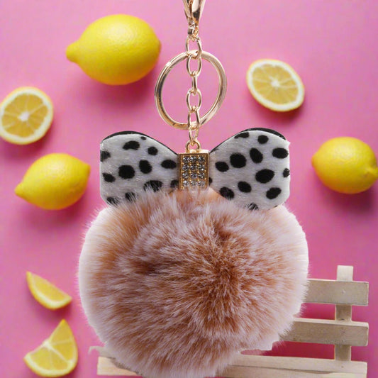 Plush Leopard Diamond Bow Keychain