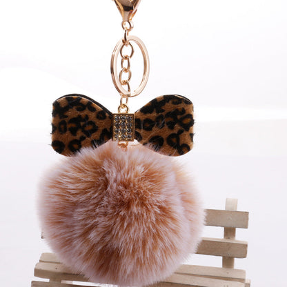 Plush Leopard Diamond Bow Keychain