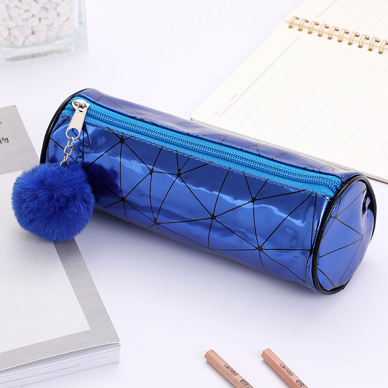 Cylindrical Laser Pencil Case with Fur Ball