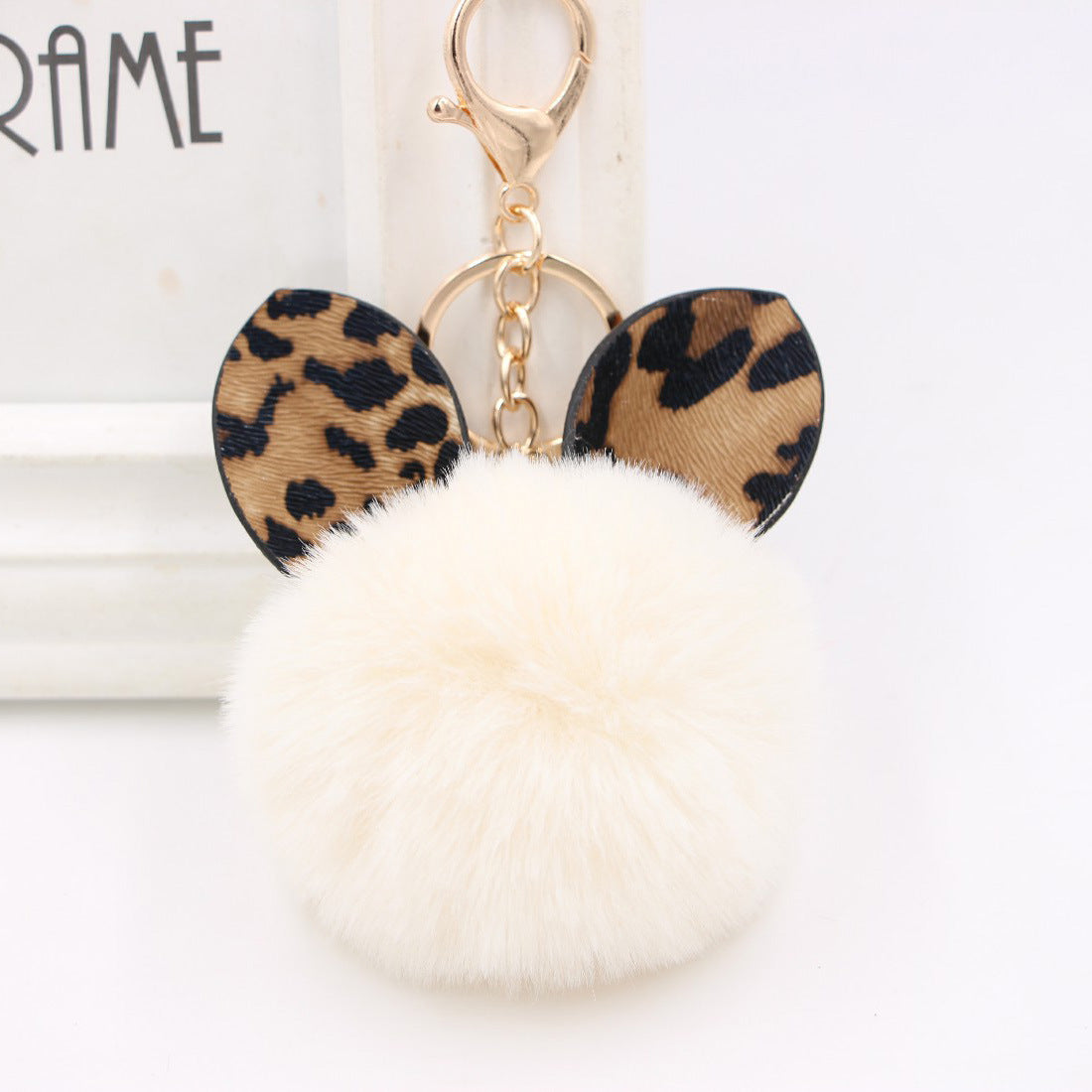Leopard Print Ear Fur Ball Keychain Plush