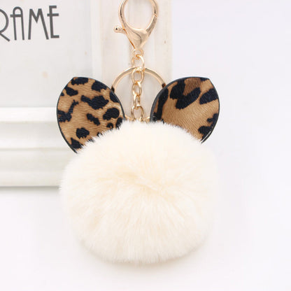 Leopard Print Ear Fur Ball Keychain Plush