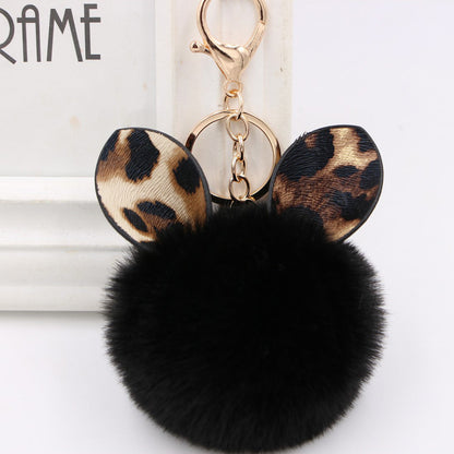Leopard Print Ear Fur Ball Keychain Plush