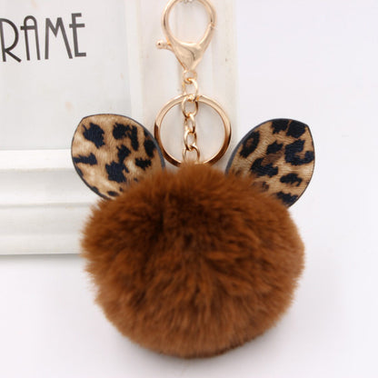 Leopard Print Ear Fur Ball Keychain Plush