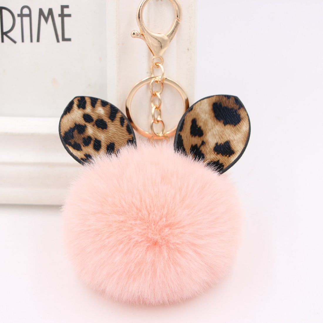Leopard Print Ear Fur Ball Keychain Plush