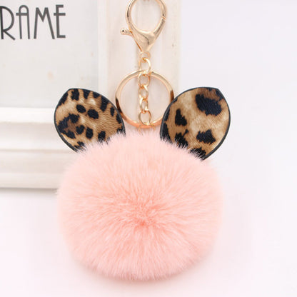 Leopard Print Ear Fur Ball Keychain Plush