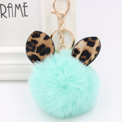 Leopard Print Ear Fur Ball Keychain Plush