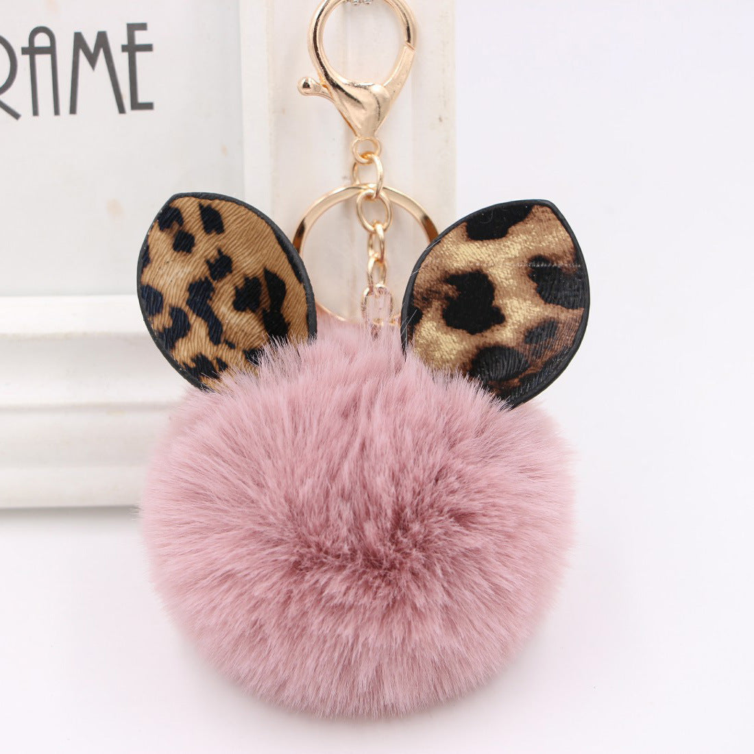 Leopard Print Ear Fur Ball Keychain Plush