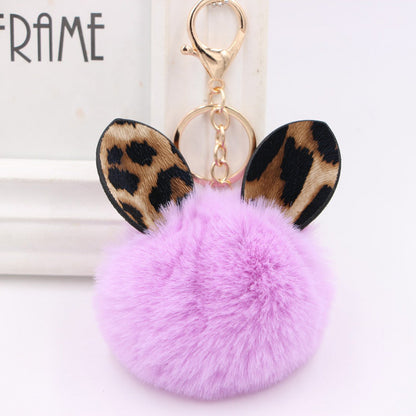 Leopard Print Ear Fur Ball Keychain Plush