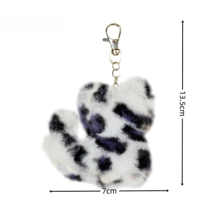 Leopard Patterned Kitten Fur Ball Keychain