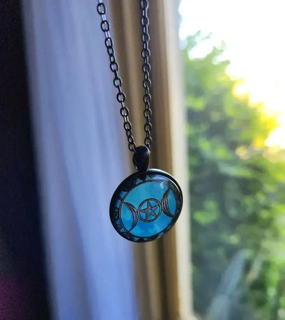 Blue Moon Witch or Fire Pentagram Pendant