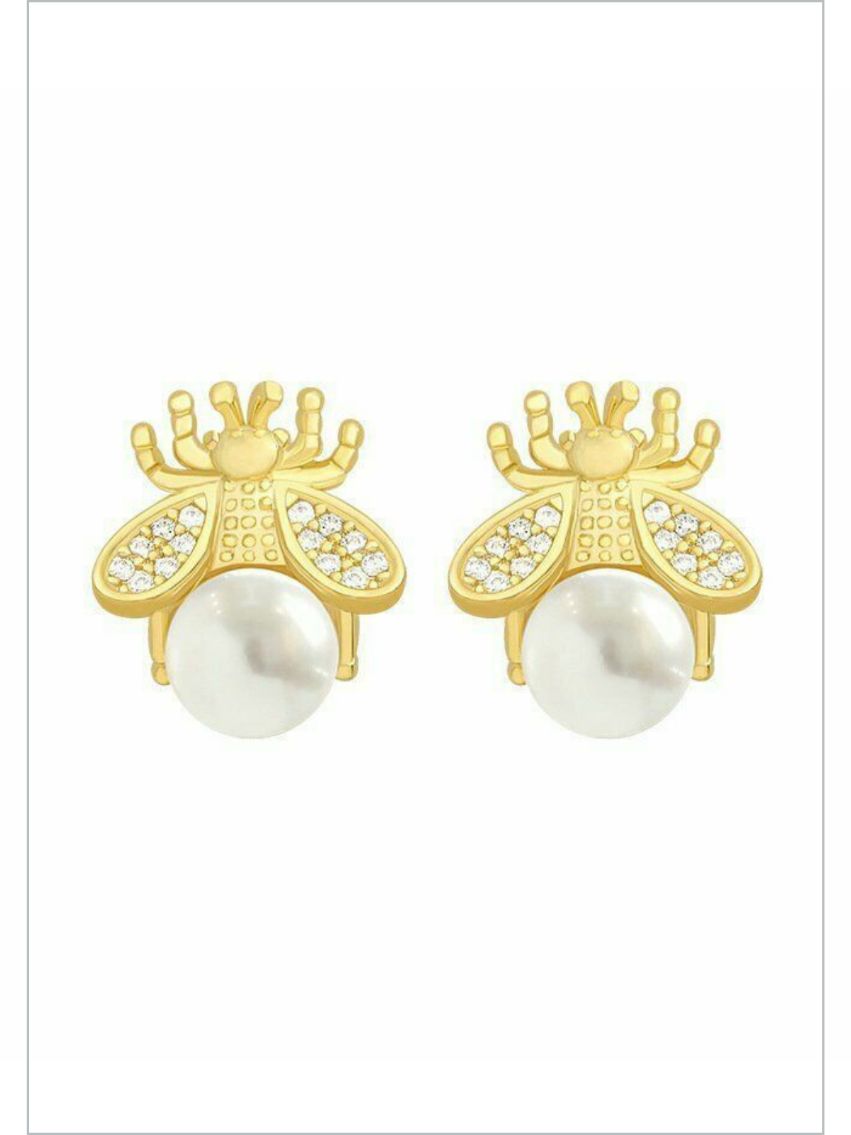 Girls Buzz-Worthy Honey Bee Pearl Stud Earrings