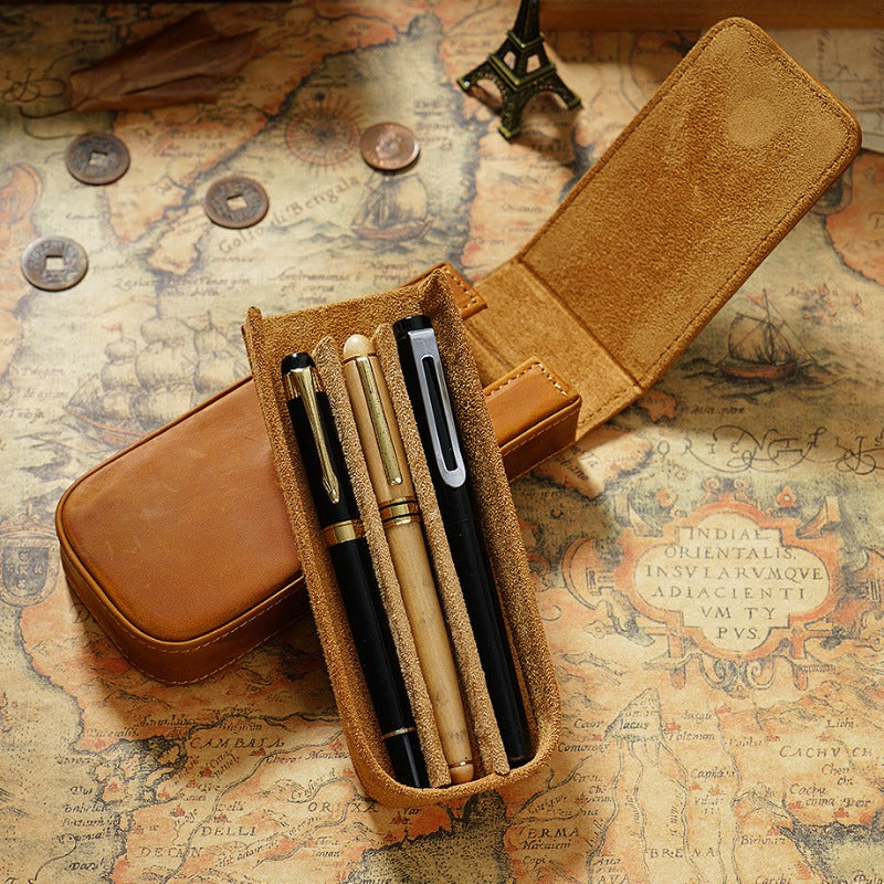 Genuine Leather Handmade Magnetic Drawer Pen Bag