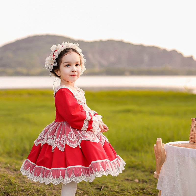 Baby Kid Girls Bow Lace Dressy Birthday Party Spanish Dresses Princess Dresses And Accessories Headwear Wholesale 980210300