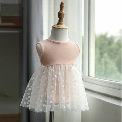 Baby Girls Solid Color Bow Lace Print Dresses Headwear