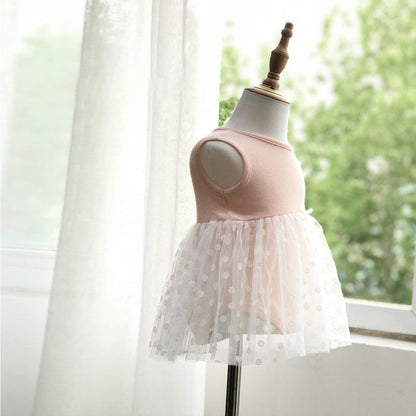 Baby Girls Solid Color Bow Lace Print Dresses Headwear