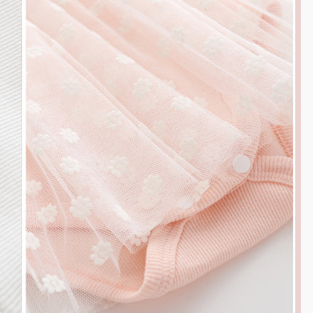 Baby Girls Solid Color Bow Lace Print Dresses Headwear