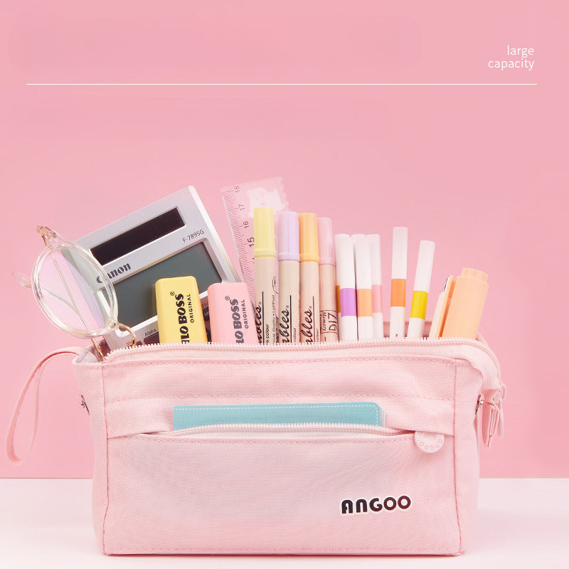 Portable Open Solid Color Canvas Pencil Case