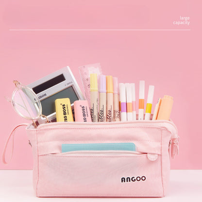 Portable Open Solid Color Canvas Pencil Case