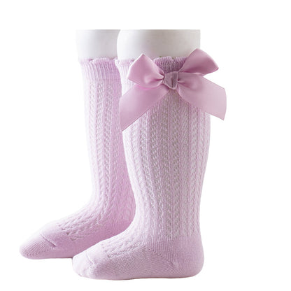 Baby Girls Solid Color Bow Accessories Socks