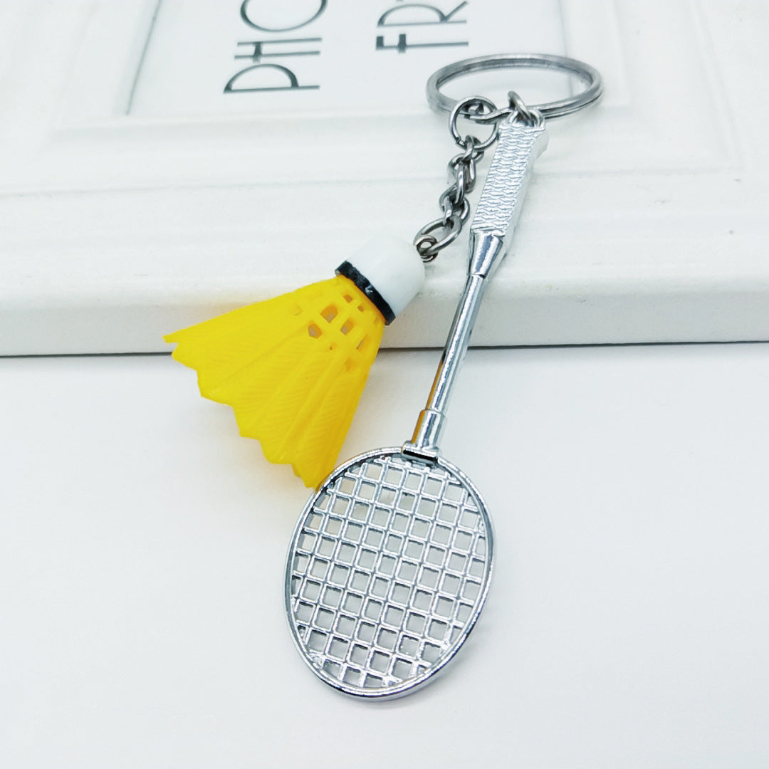 Mini badminton metal keychain