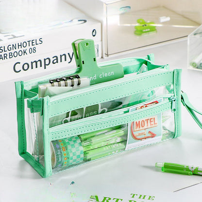 Four-layer Transparent Leather Pencil Bag