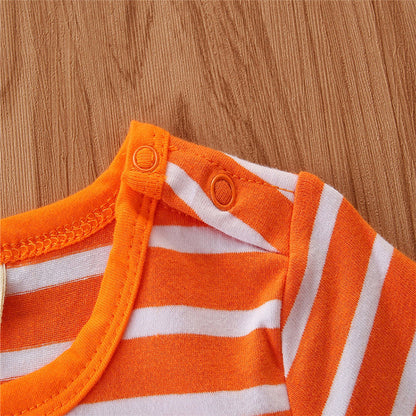 Baby Girls Striped Cartoon Bow Halloween Jumpsuits Headwear