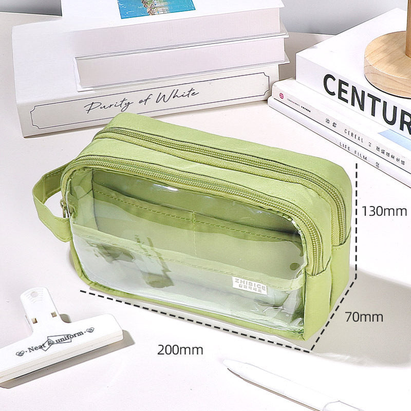 2024 Three-layer Extra Large Capacity Transparent Canvas Pencil Case