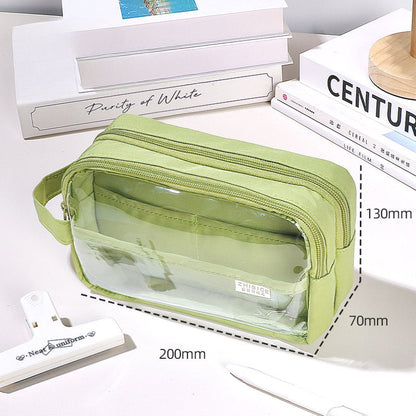 2024 Three-layer Extra Large Capacity Transparent Canvas Pencil Case